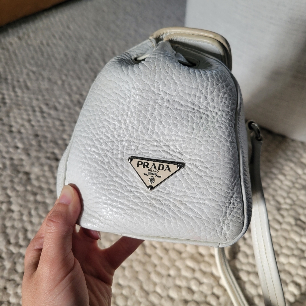 Authentic Prada Daino Bianco Leather Bag Baguette Shoulder Y2k 2000s Vintage - Picture 9 of 15